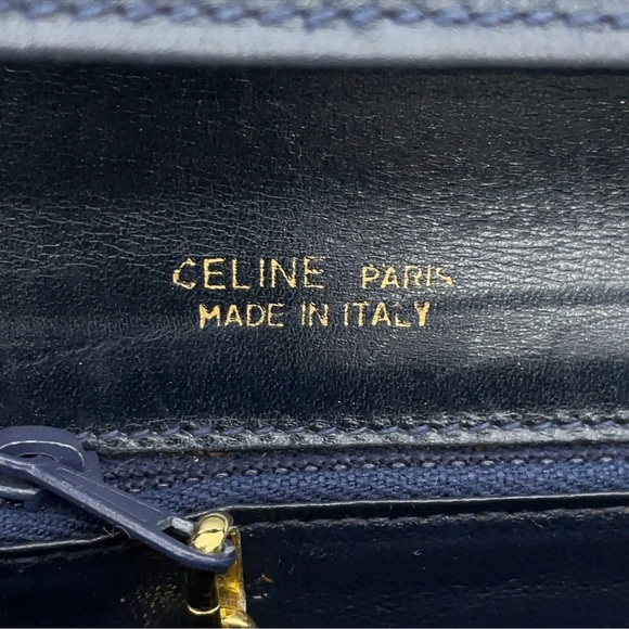 Authentic CELINE Linen Navy 2way Semi Shoulder Bag adjustable strap EUC - Picture 14 of 16